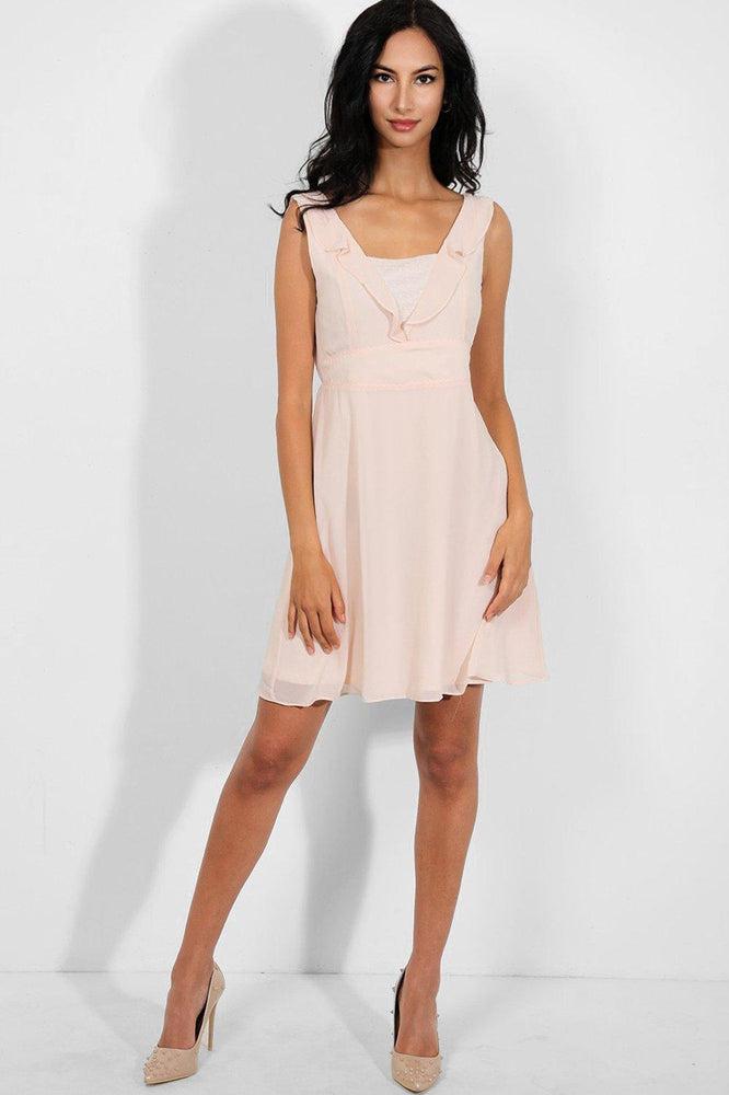 Light Pink Dobby Mesh V-Neck Sleeveless Chiffon Dress-SinglePrice