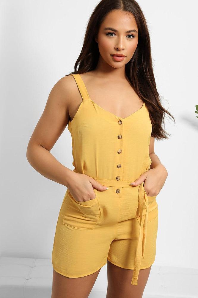 Yellow Button Down Front Playsuit-SinglePrice