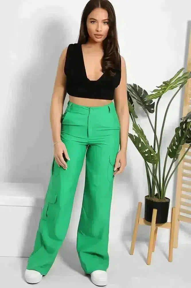 Skinny Fit Wide Leg Cargo Trousers-SinglePrice