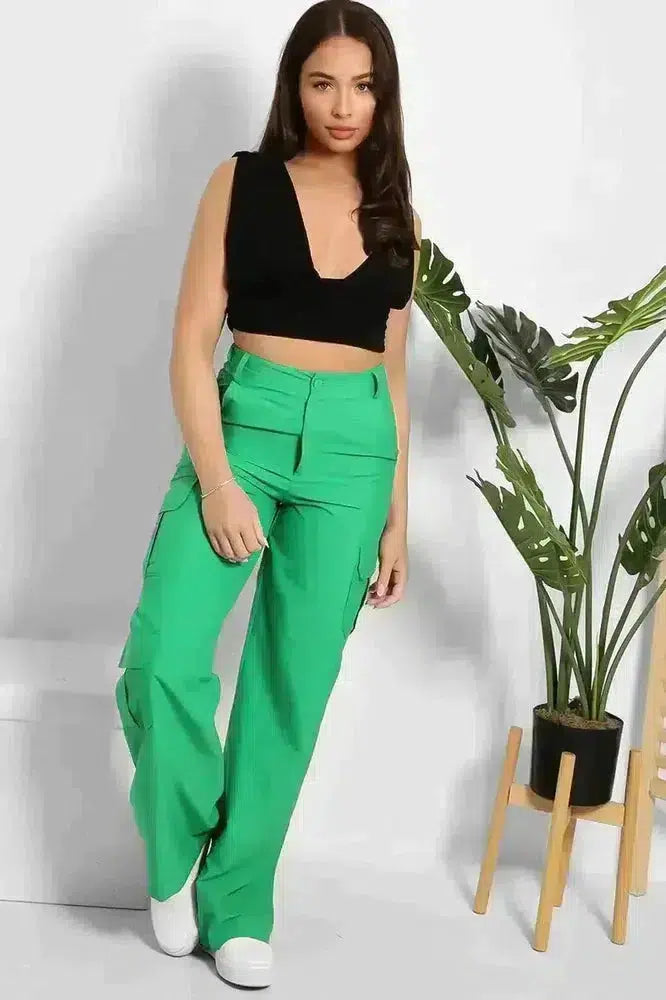 Skinny Fit Wide Leg Cargo Trousers-SinglePrice