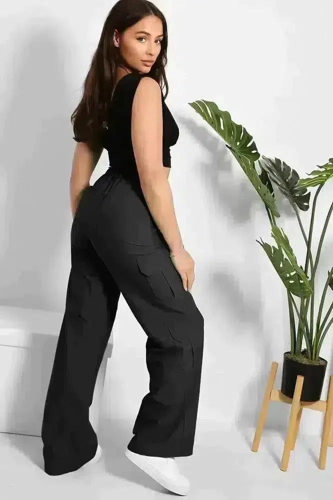 Skinny Fit Wide Leg Cargo Trousers-SinglePrice