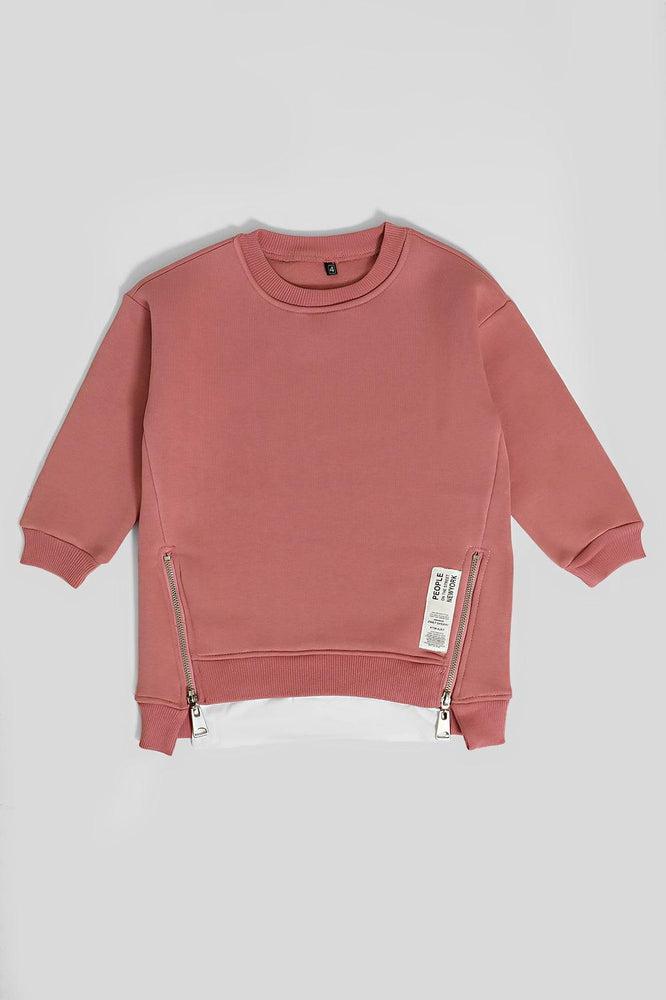 Shirt Hem Zip Details Kids Sweatshirt-SinglePrice