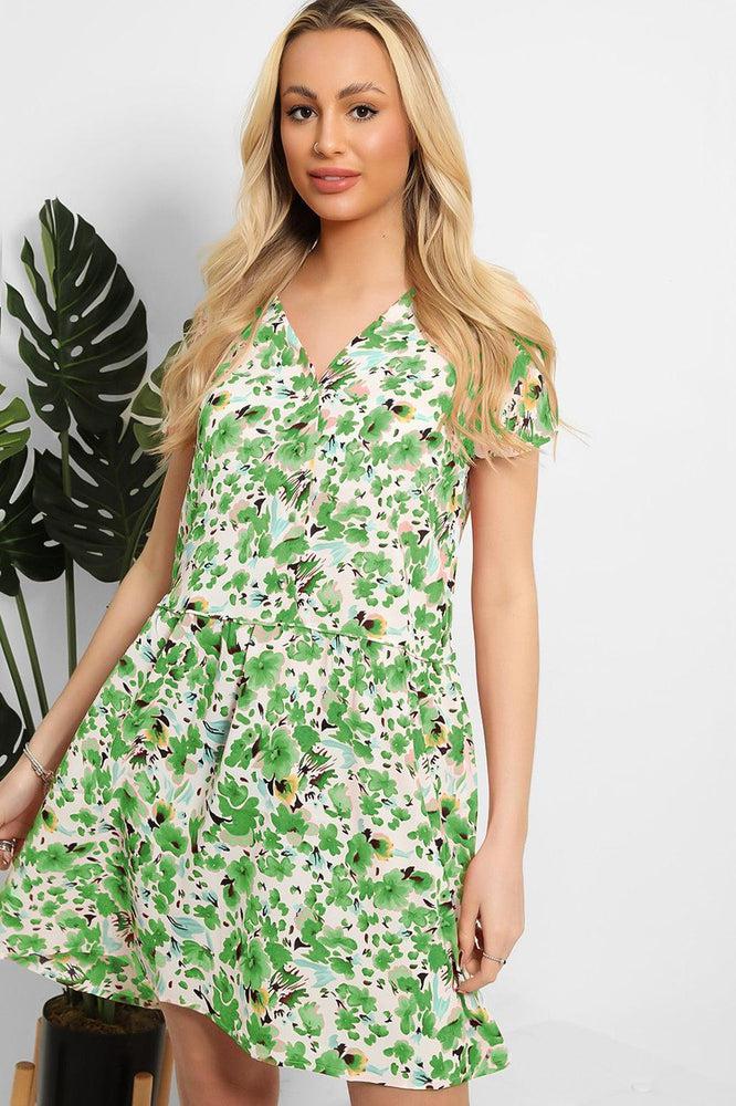 Buttoned Front Floral Print Dress-SinglePrice