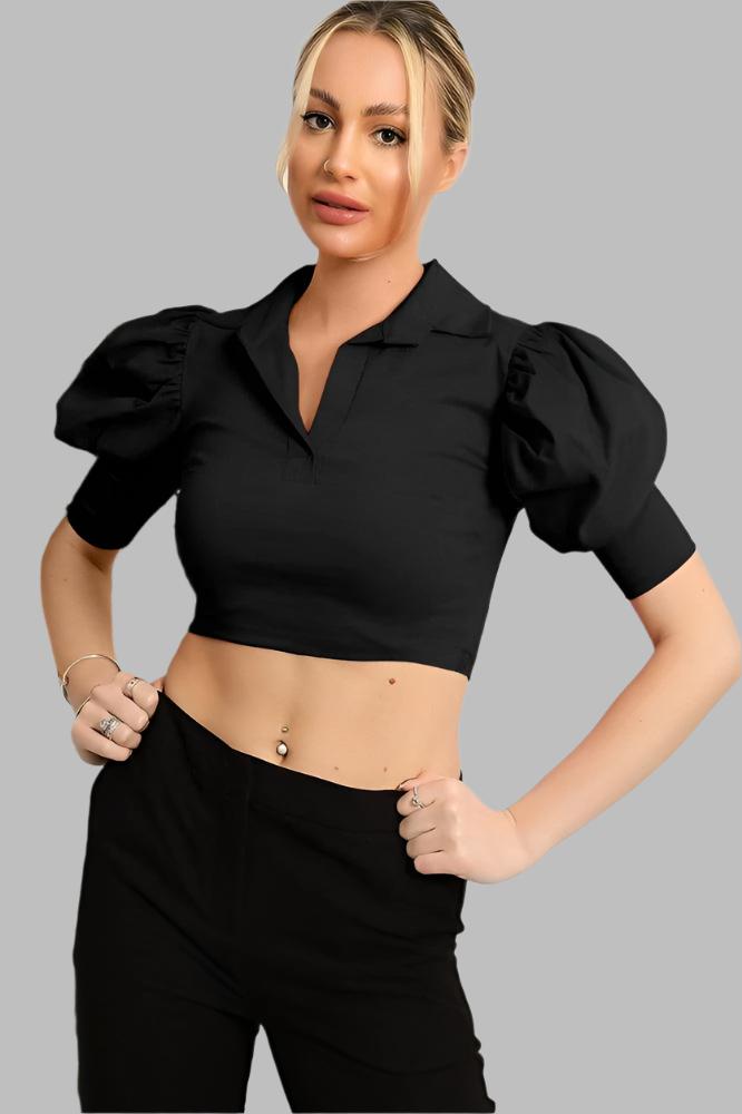 Puff Sleeves Cropped Top-SinglePrice