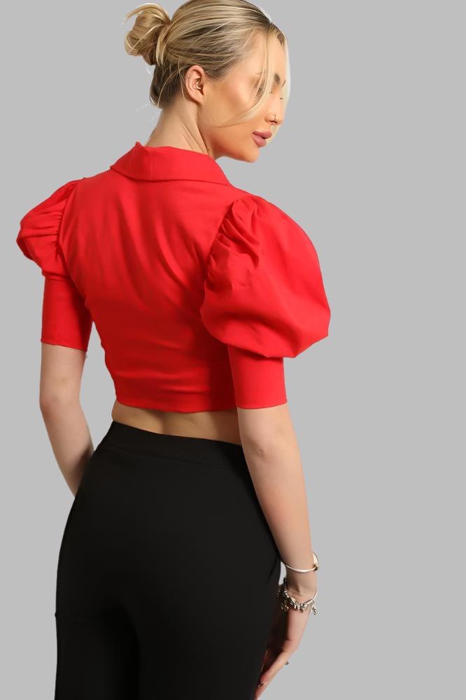 Puff Sleeves Cropped Top-SinglePrice