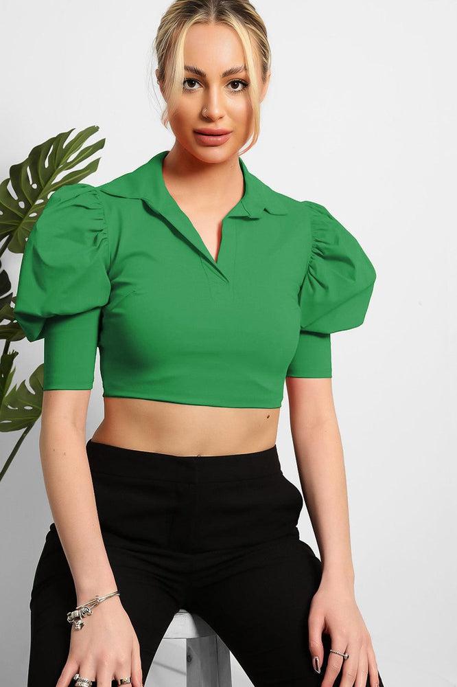 Puff Sleeves Cropped Top-SinglePrice