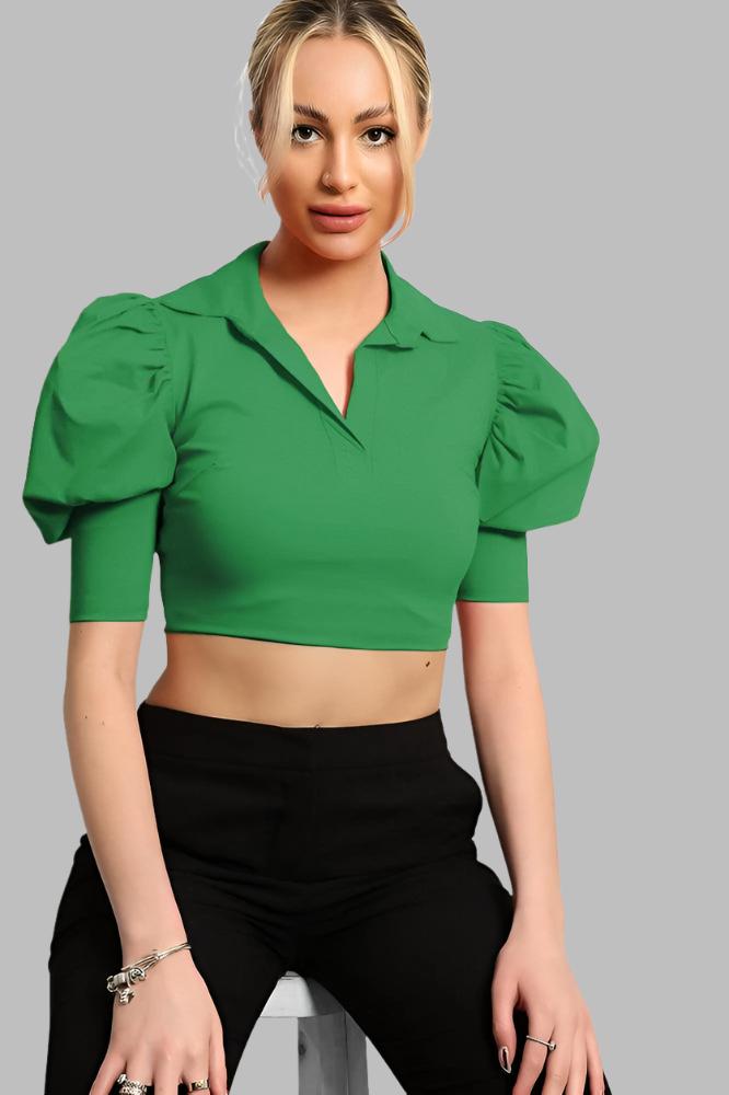 Puff Sleeves Cropped Top-SinglePrice