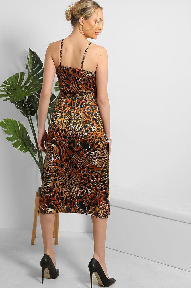 Black Brown Mixed Animal Print Satin Cami Dress-SinglePrice