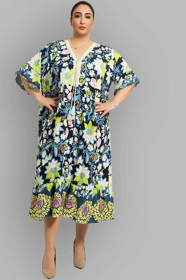 Multicolour Floral Paisley Print Summer Cotton Dress