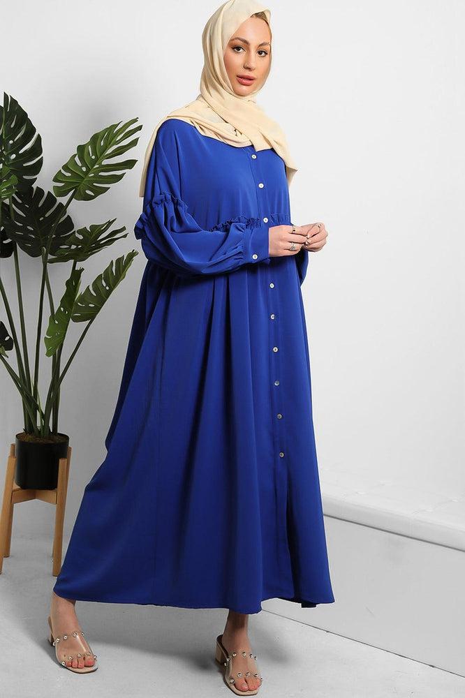 Frilled Details Modest Shirt Dress-SinglePrice