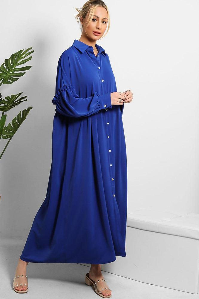 Frilled Details Modest Shirt Dress-SinglePrice