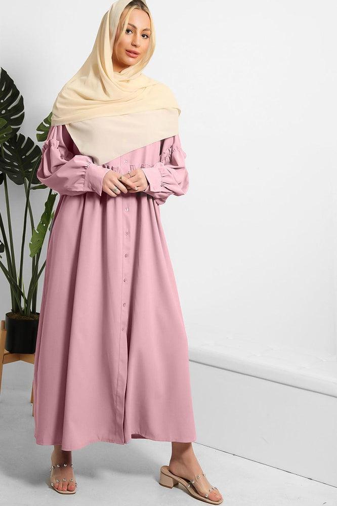 Frilled Details Modest Shirt Dress-SinglePrice