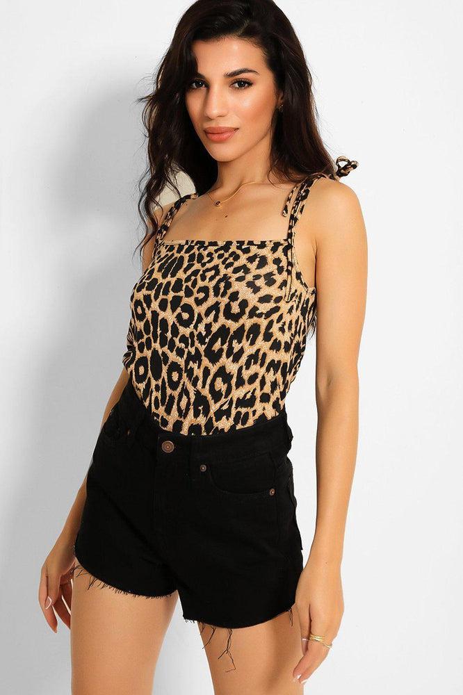 Leopard Print Shoulder Tie Top-SinglePrice