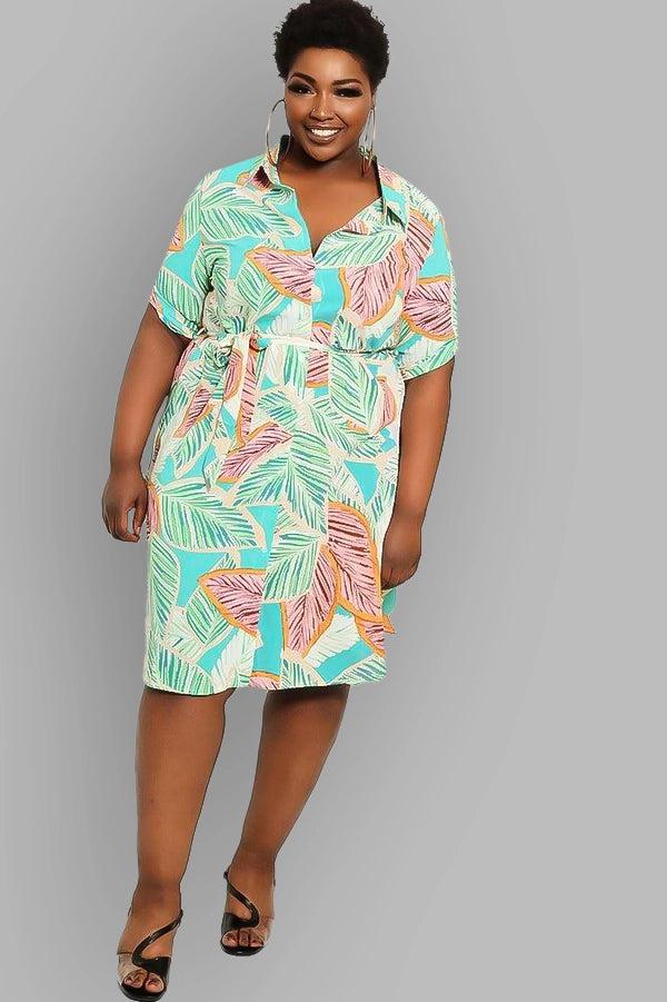 Multicolour Leaves Print Shirt Dress