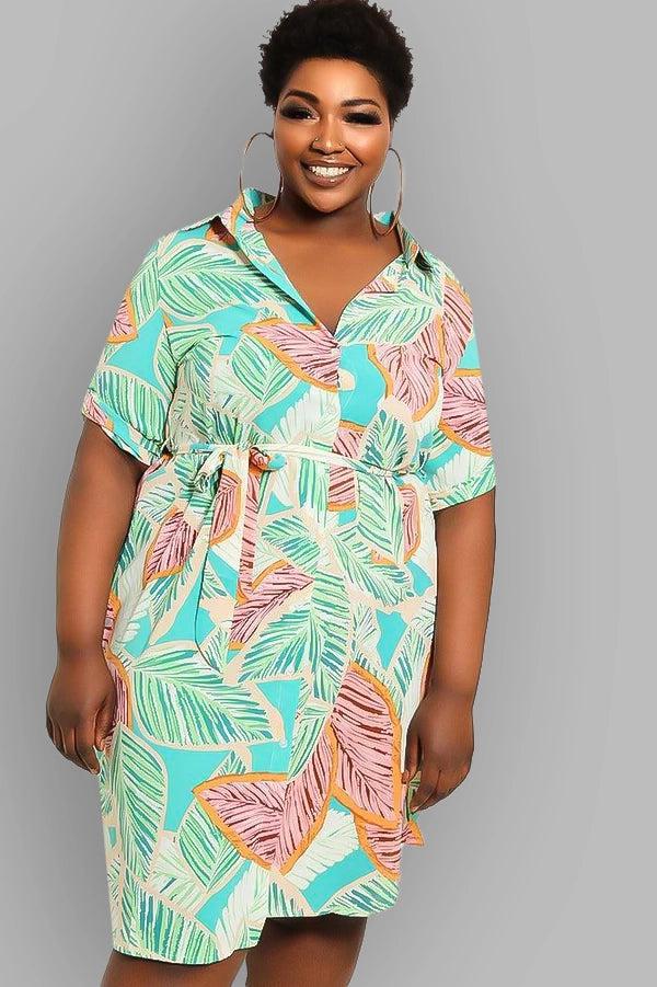 Multicolour Leaves Print Shirt Dress