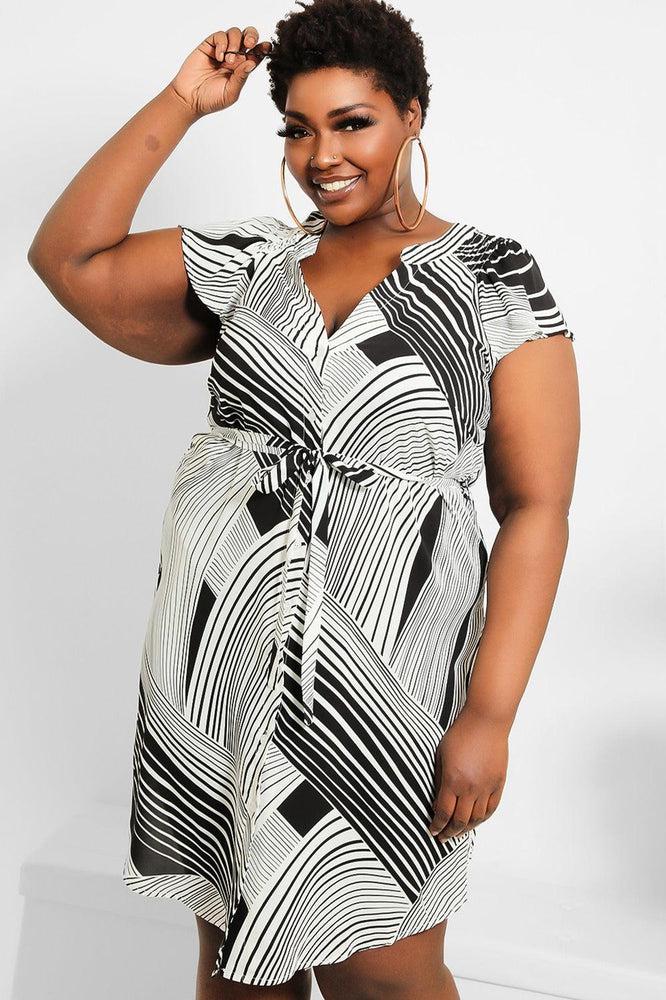 Black White Mixed Stripe Shirt Dress-SinglePrice
