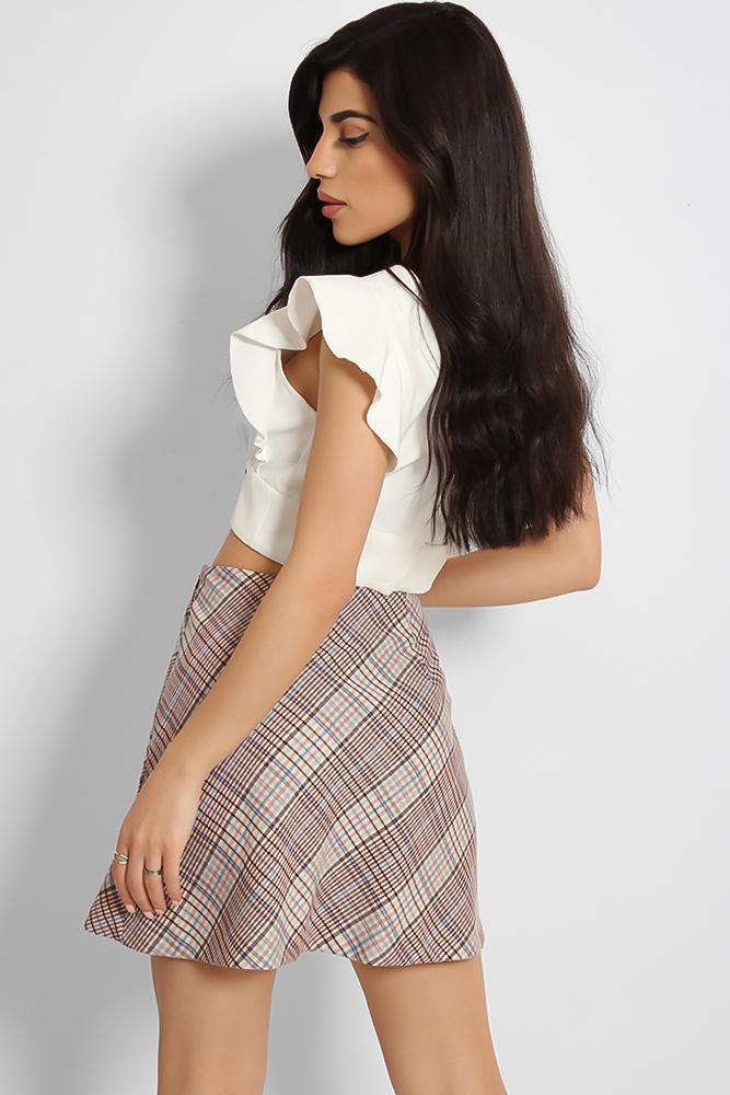 Brown Classic Plaid Trapeze Skirt-SinglePrice