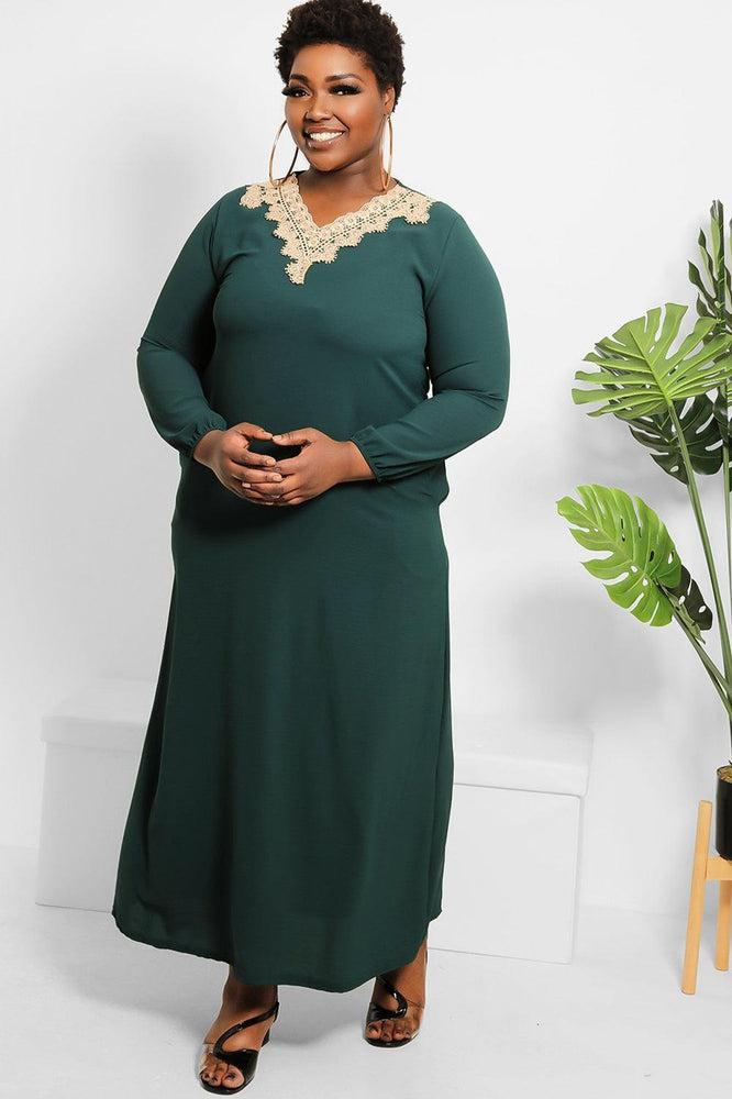 Crochet Lace Neckline Modest Dress-SinglePrice