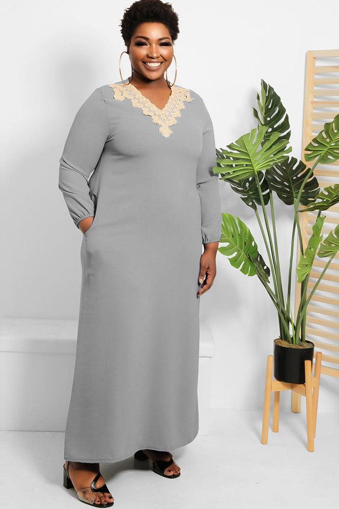 Crochet Lace Neckline Modest Dress-SinglePrice