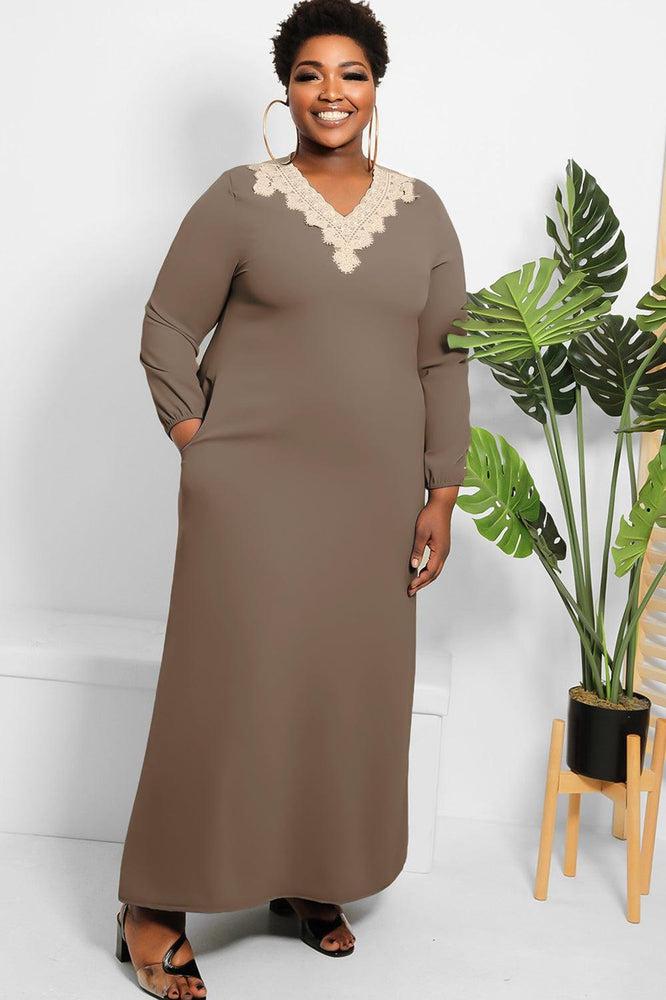 Crochet Lace Neckline Modest Dress-SinglePrice