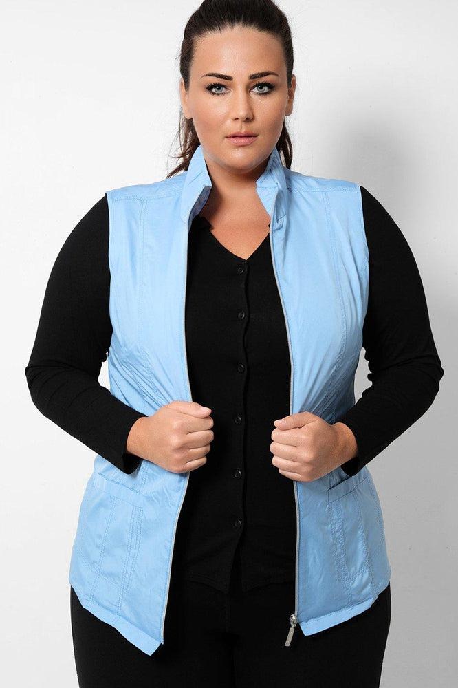 Light Blue Lightweight Full Zip High Neck Gilet-SinglePrice