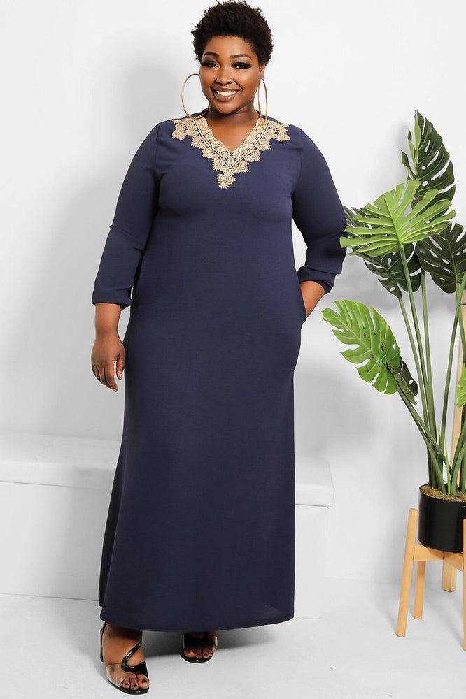 Crochet Lace Neckline Modest Dress-SinglePrice