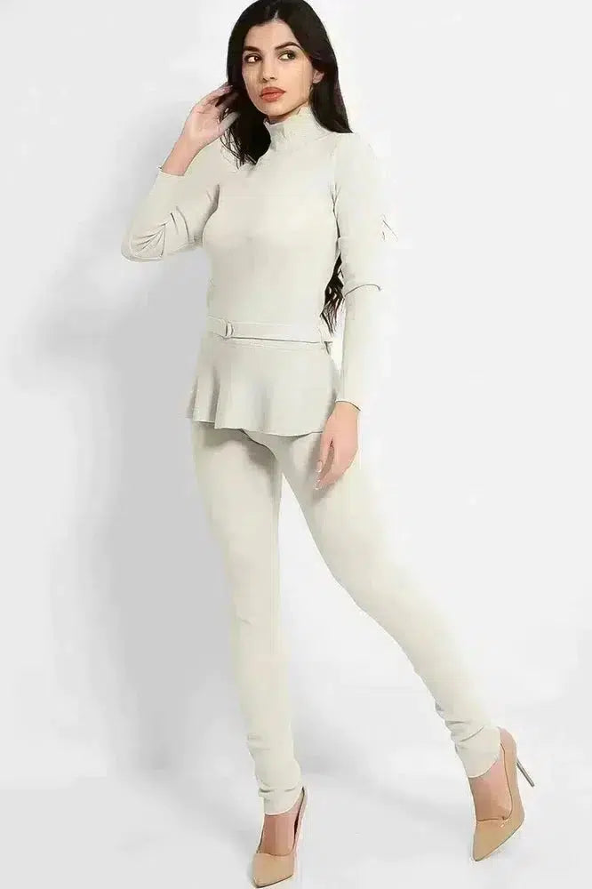 Grey Belted High Neck Knitted Set-SinglePrice
