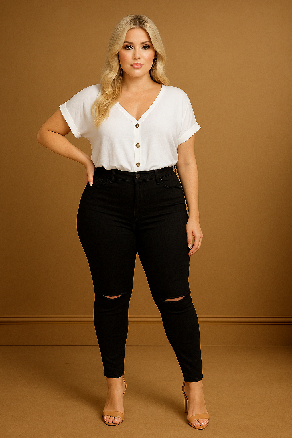 Black Ripped Knee High Waist Lift And Shape Jeans