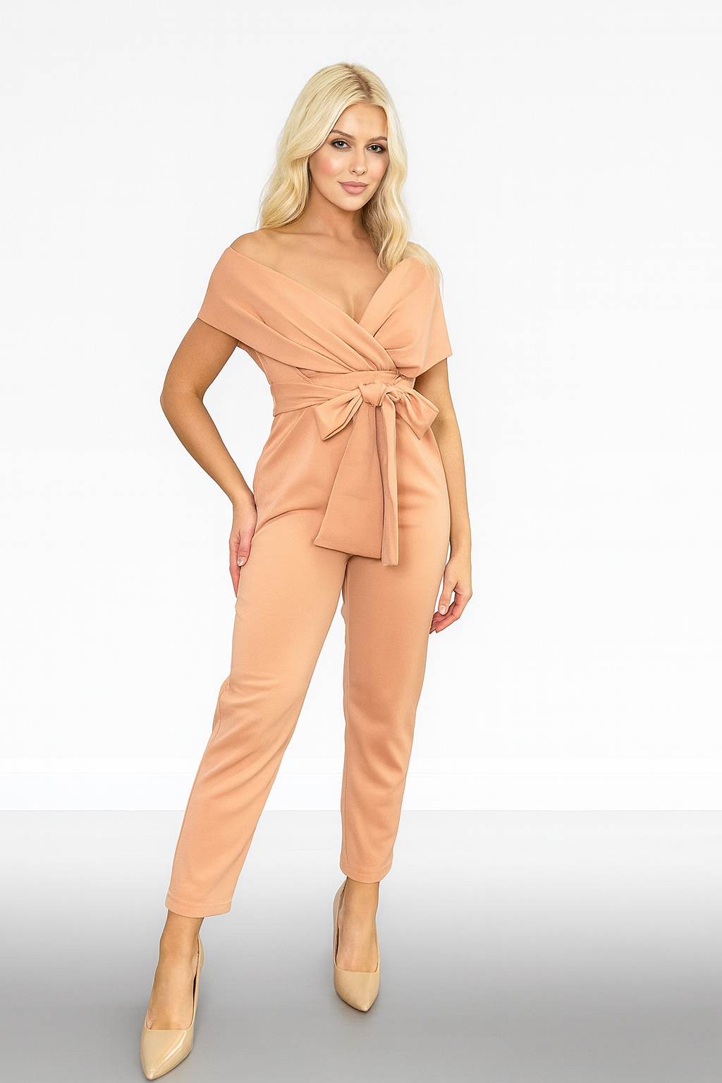 Pink Draped V-Neck Jumpsuit