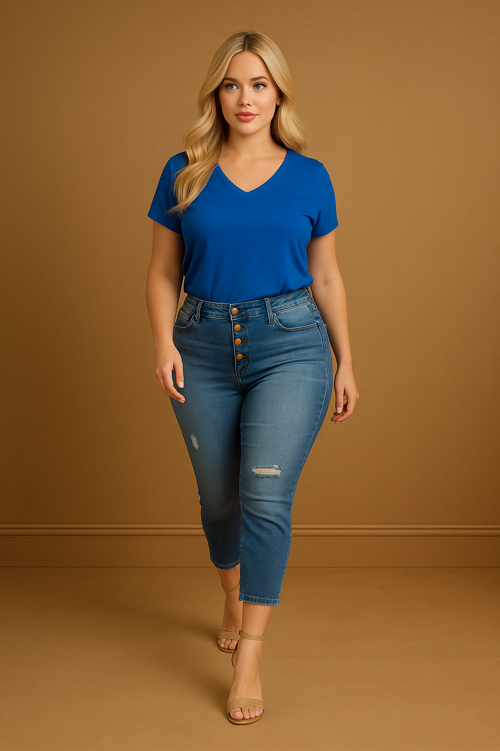 Sky Blue Denim Copper Buttons Jeans