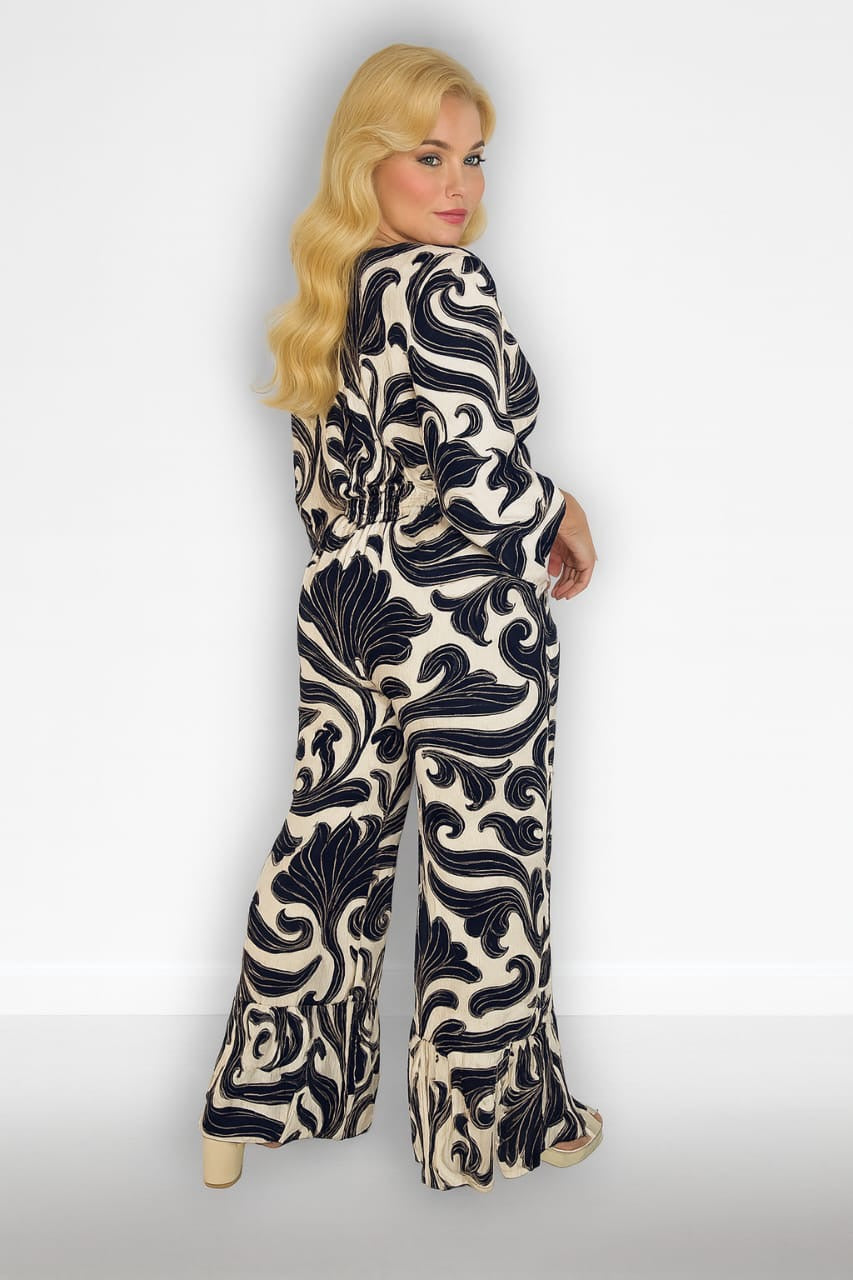 Shirred Waist Floral Print Slinky Jumpsuit