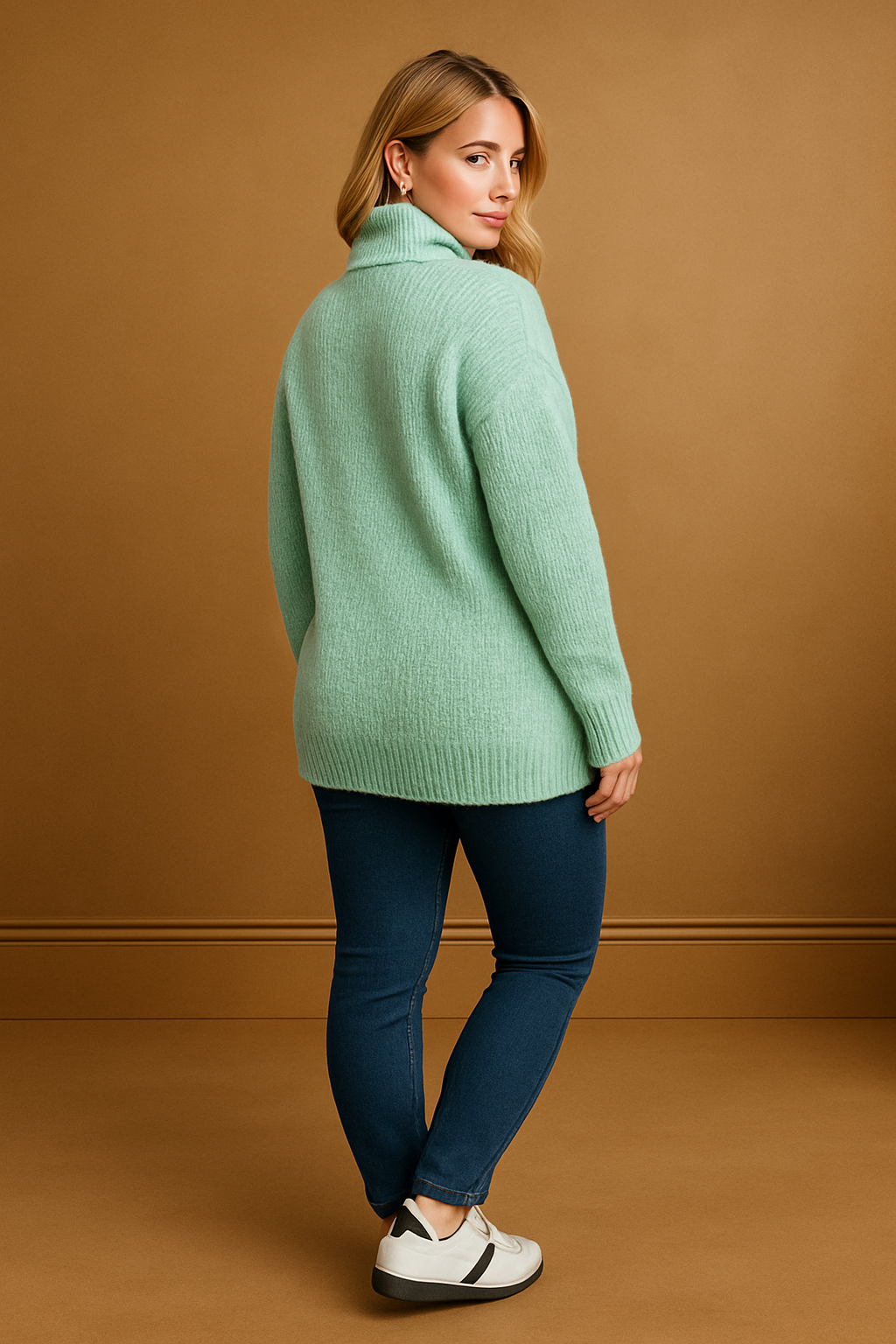 Aqua Front Seam High Neck Pullover