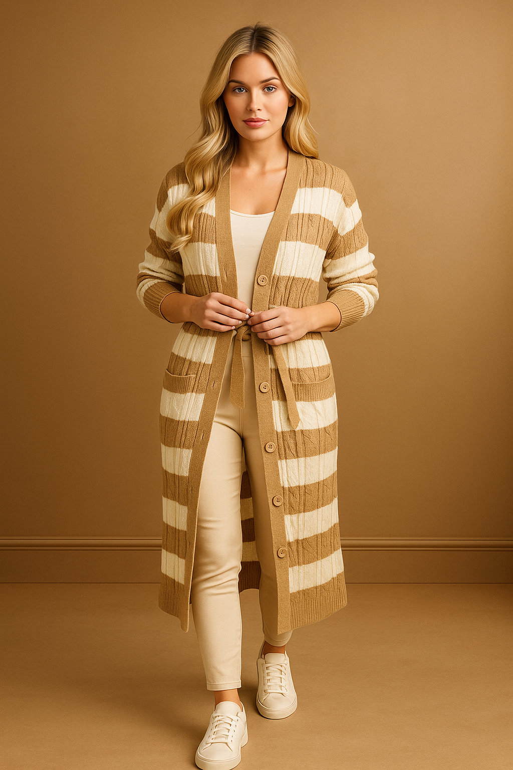 Soft Stripy Knit Midi Cardigan