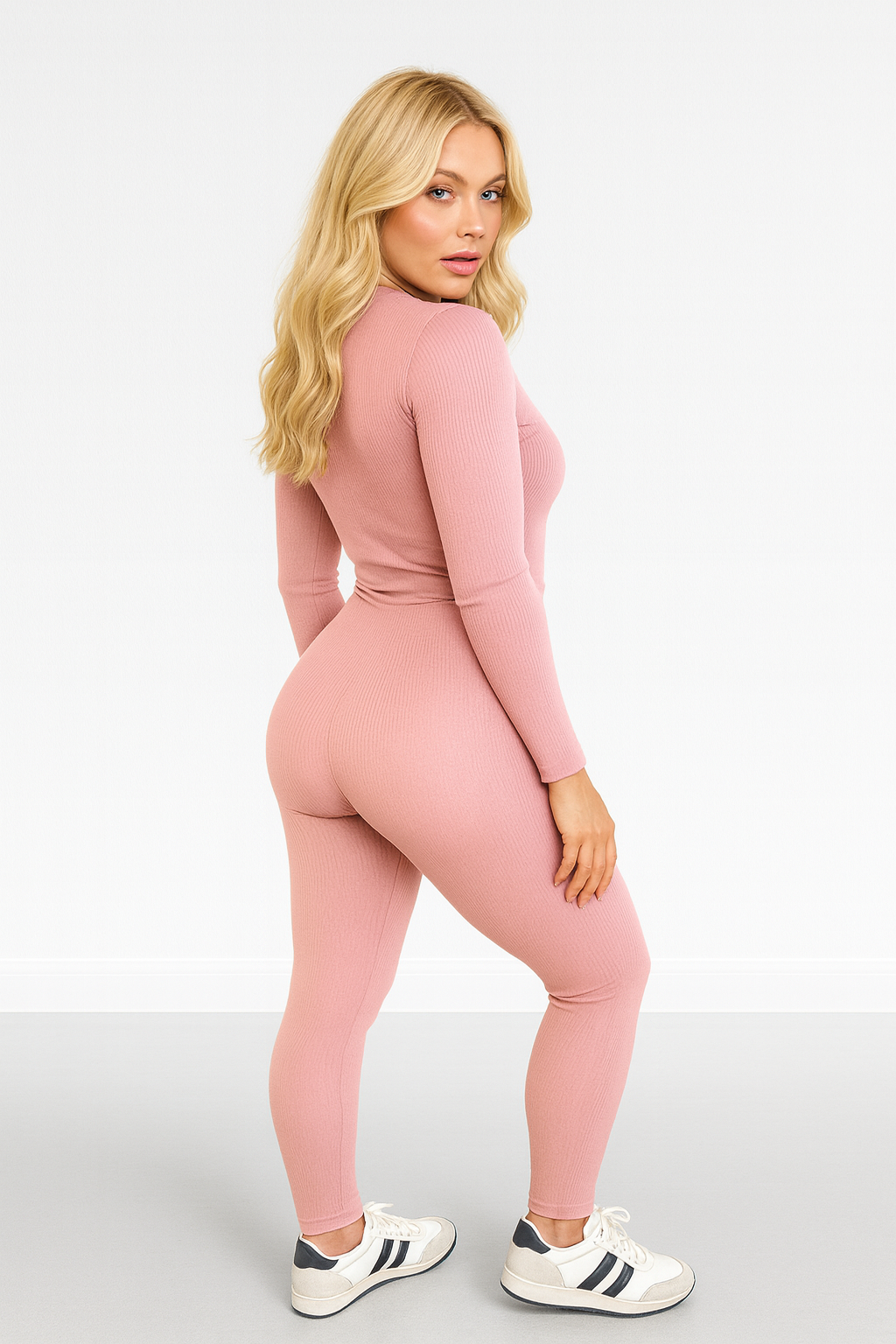 Mini Rib Stretch Fabric Scoop Neck Onesie Jumpsuit