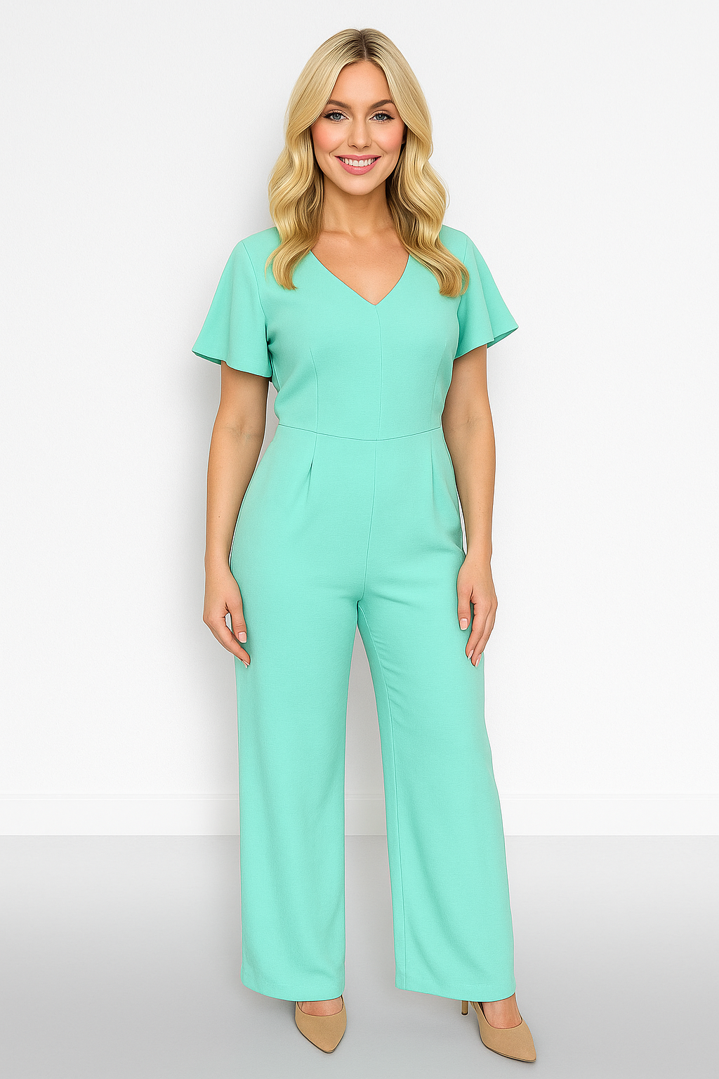 Wing Sleeve V-Neck Palazzo Jumpsuit