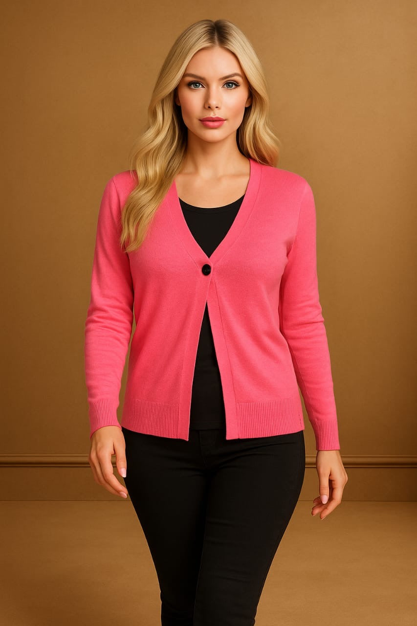 Pink Coral Single Button Cardigan