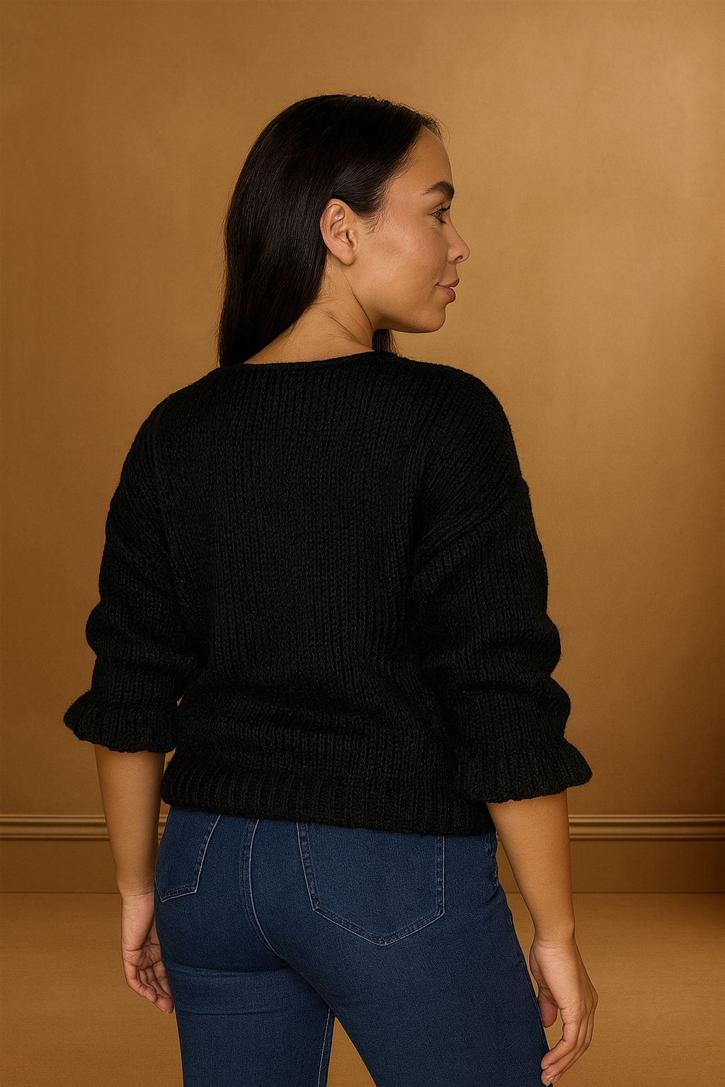 Frill ¾ Sleeve Chunky Knit Tie Up Cardigan