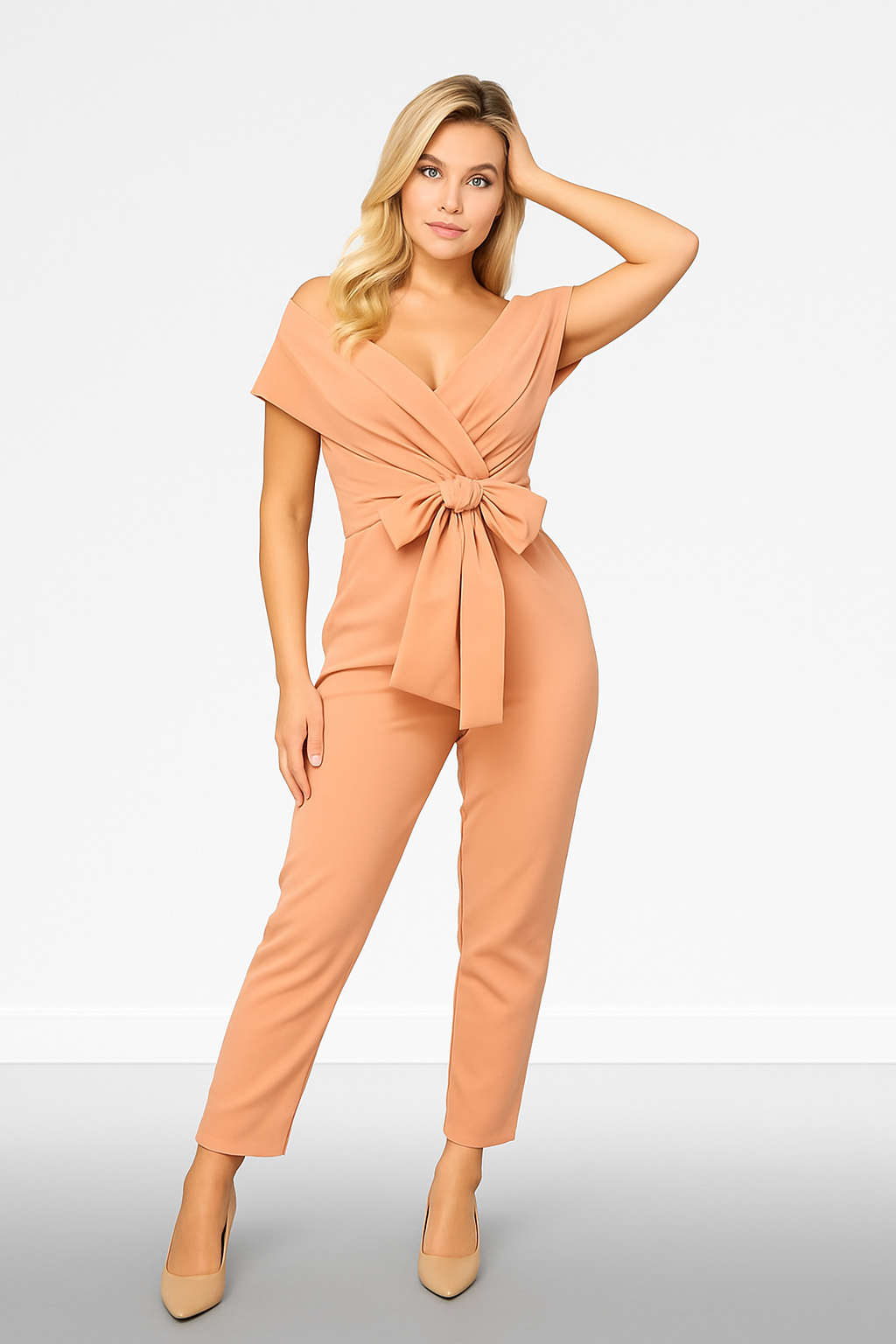 Pink Draped V-Neck Jumpsuit