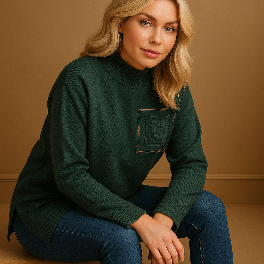 Dark Green High Neck Front Pocket Pullover