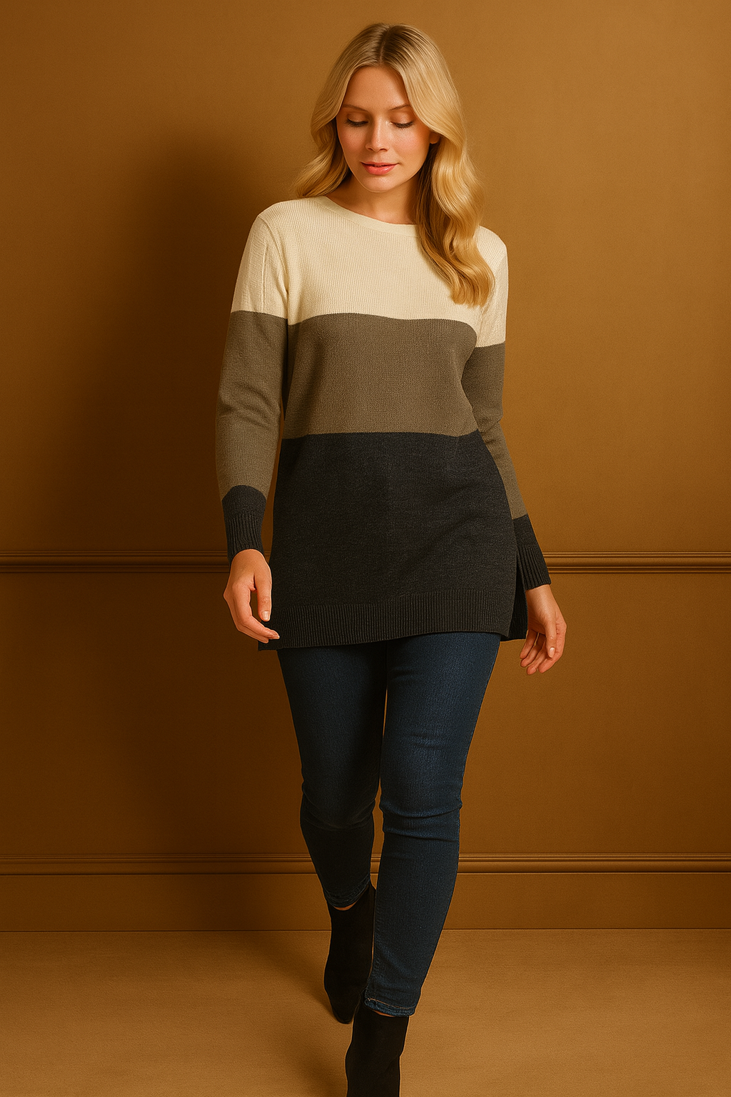 Large Colour Stripes Longline Pullover