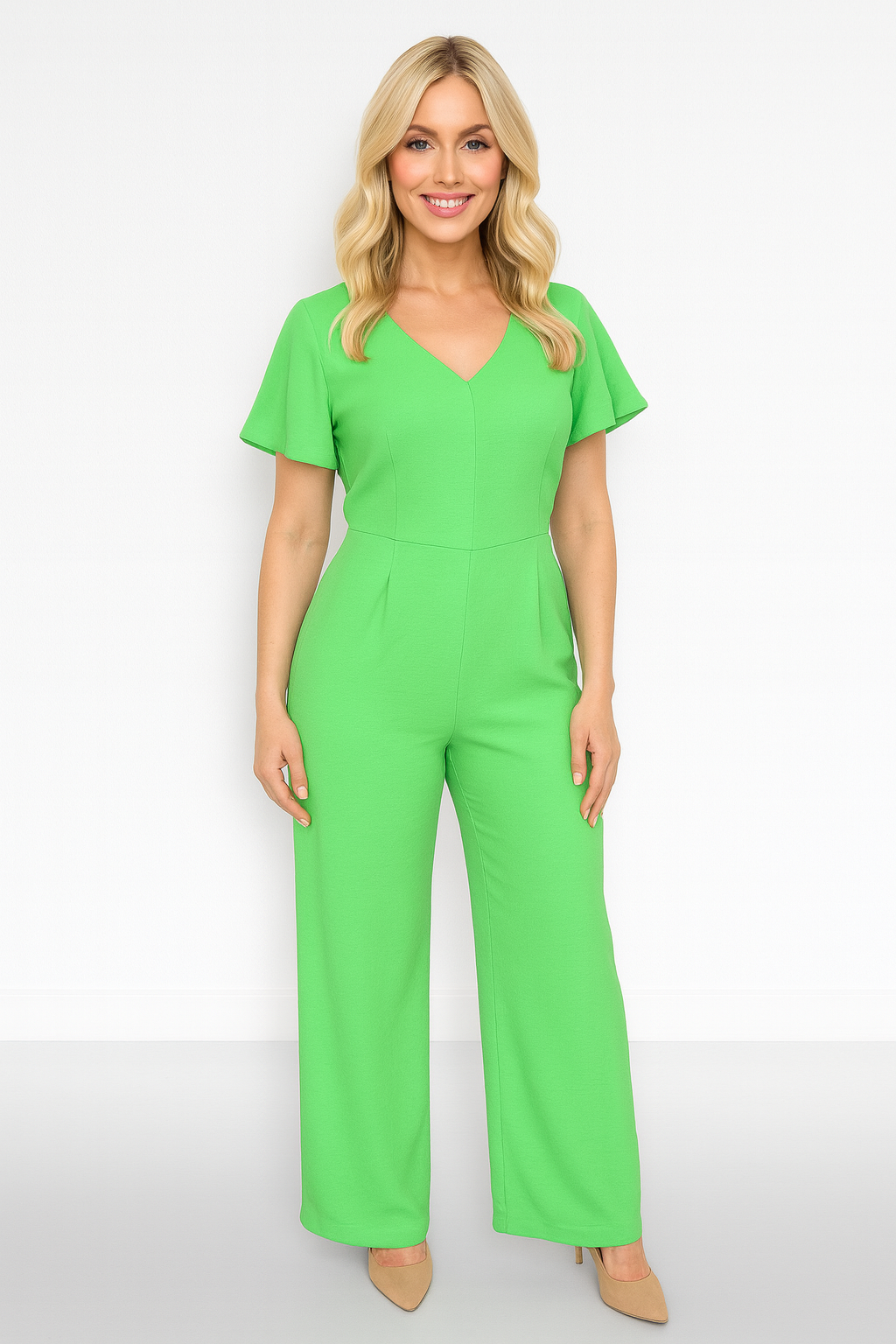 Wing Sleeve V-Neck Palazzo Jumpsuit