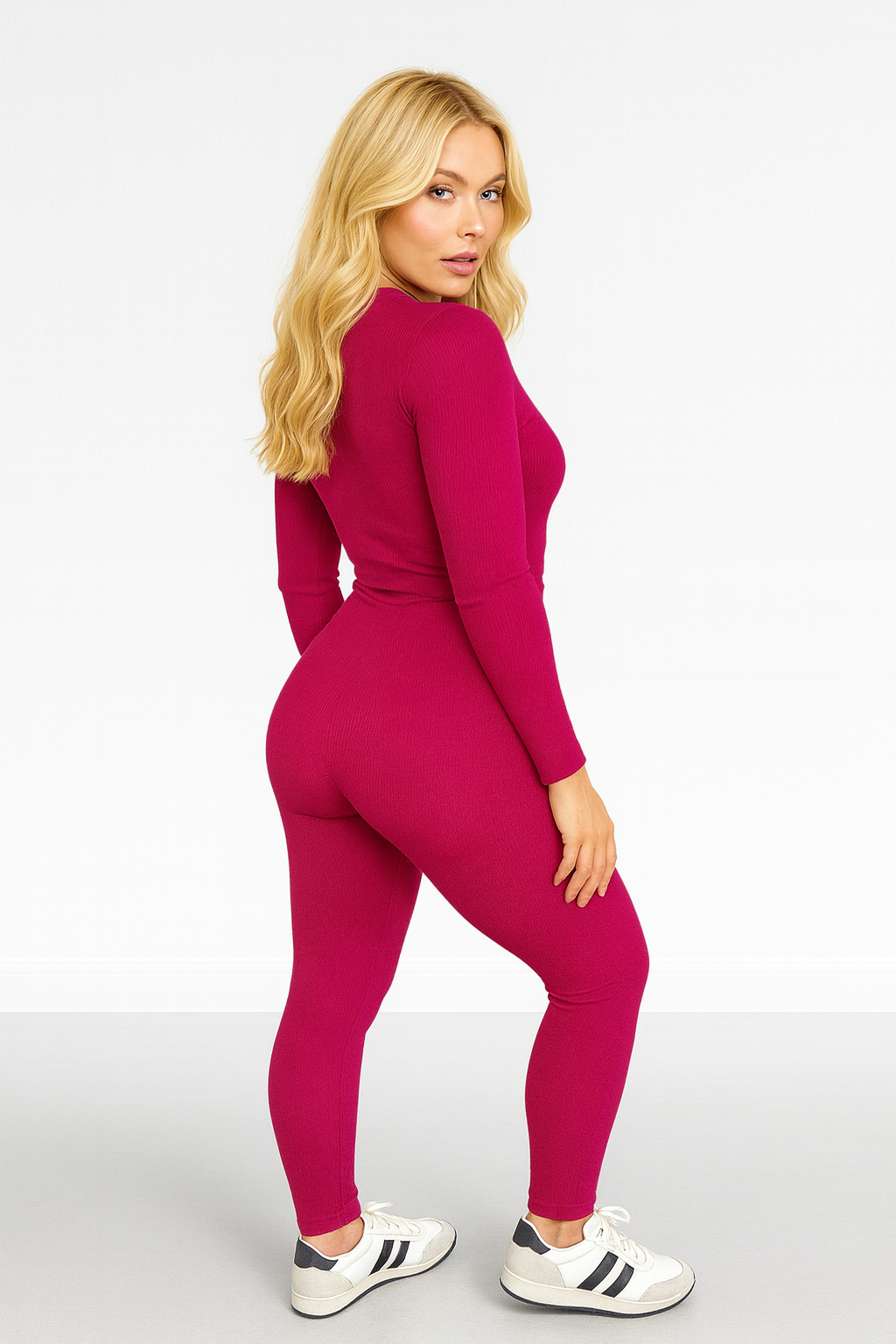 Mini Rib Stretch Fabric Scoop Neck Onesie Jumpsuit