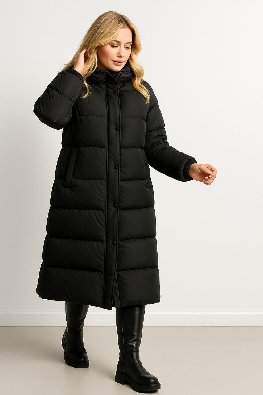 High Neck Quilted Opening Sides Midi Puffer Parker Jacket