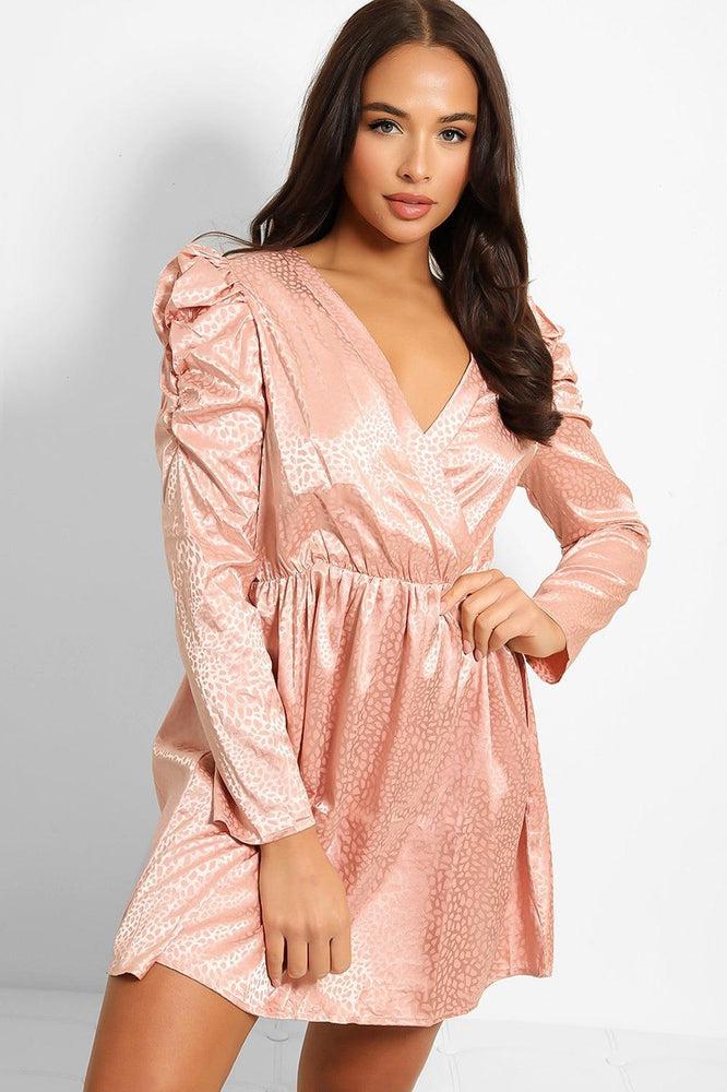 Textured Satin Puff Sleeves Dress-SinglePrice