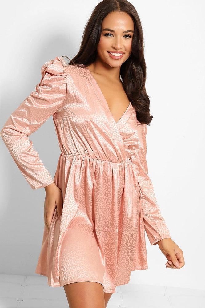 Textured Satin Puff Sleeves Dress-SinglePrice