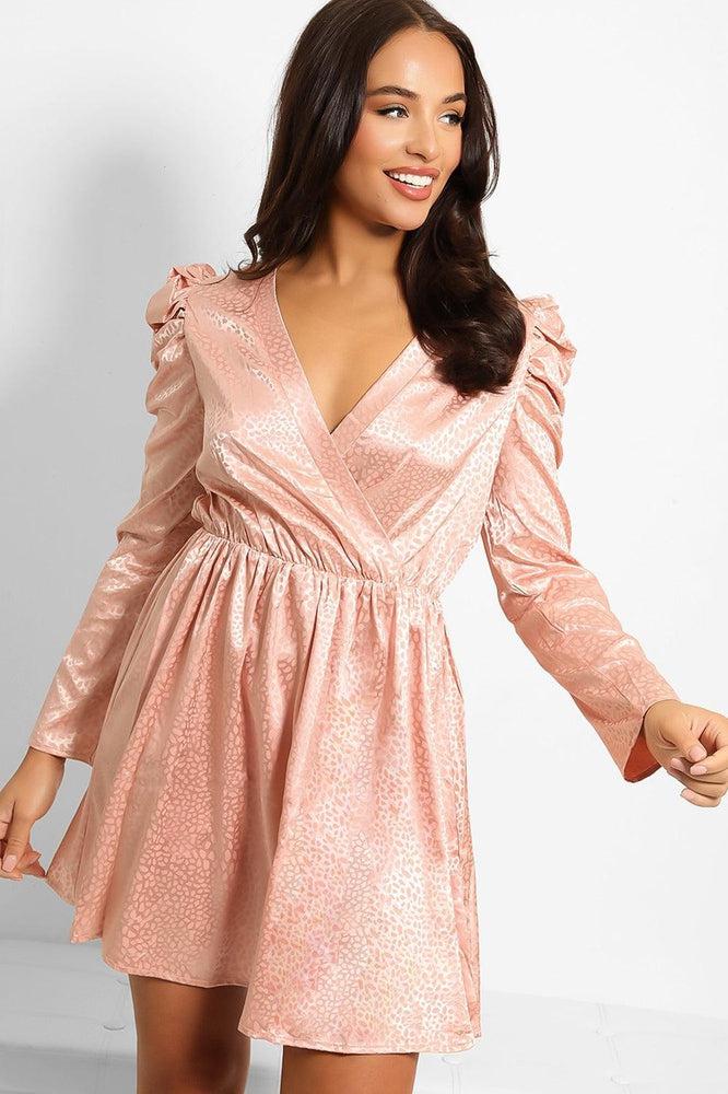 Textured Satin Puff Sleeves Dress-SinglePrice
