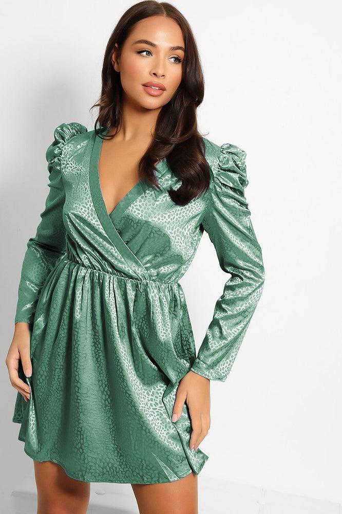 Textured Satin Puff Sleeves Dress-SinglePrice