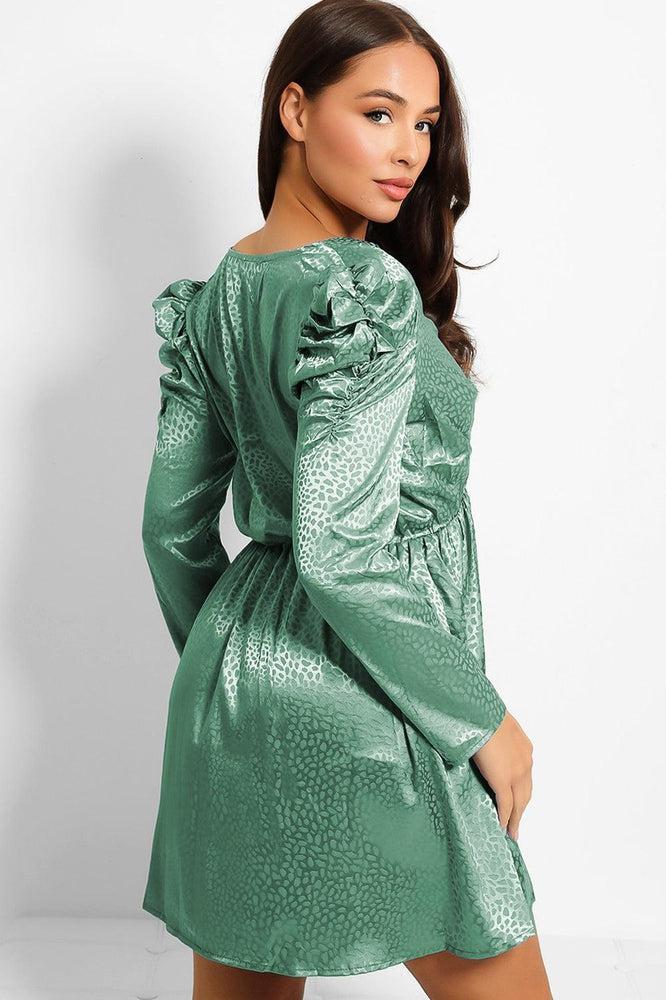 Textured Satin Puff Sleeves Dress-SinglePrice