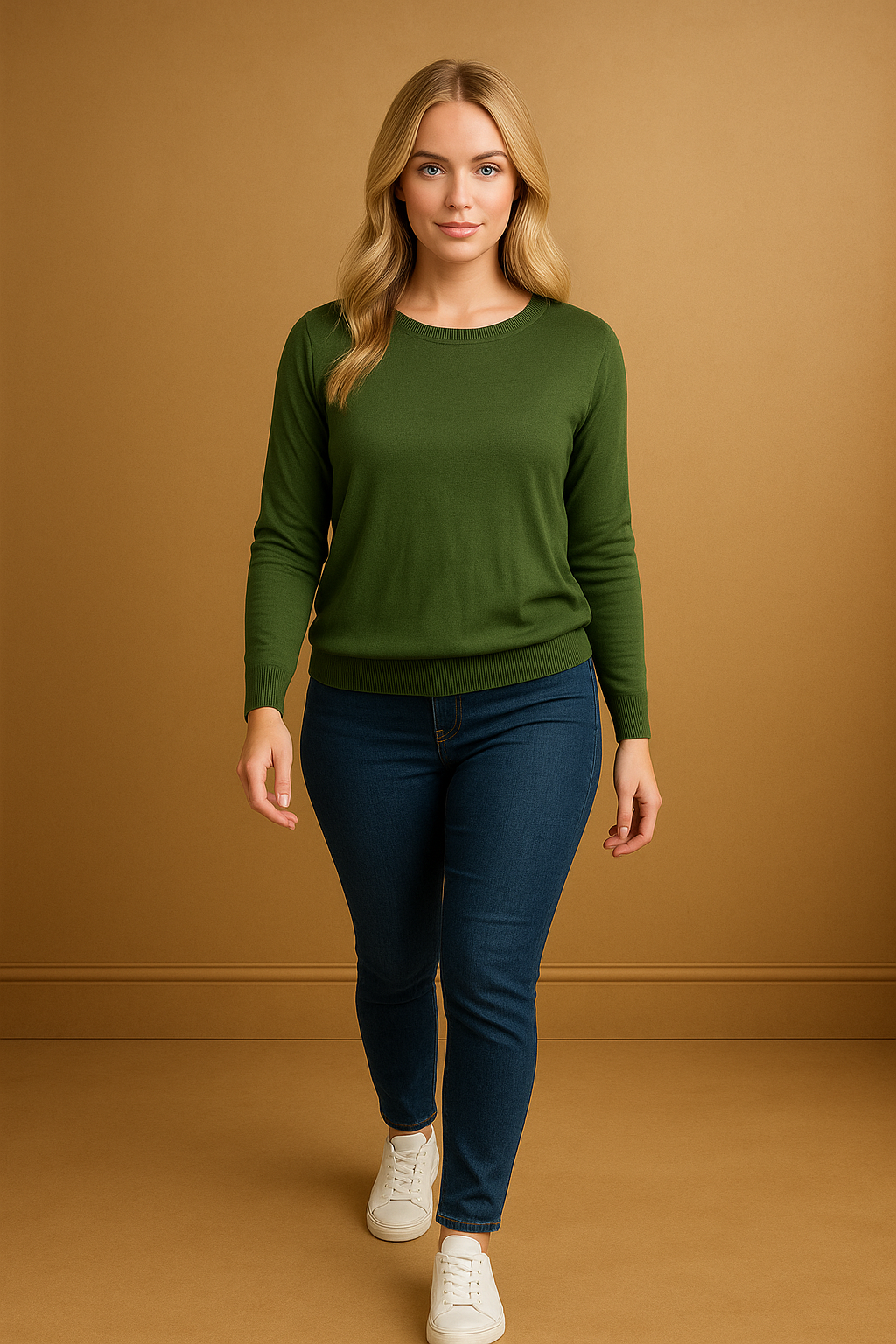 Thin Knit Ribbed Trims Classic Scoop Pullover