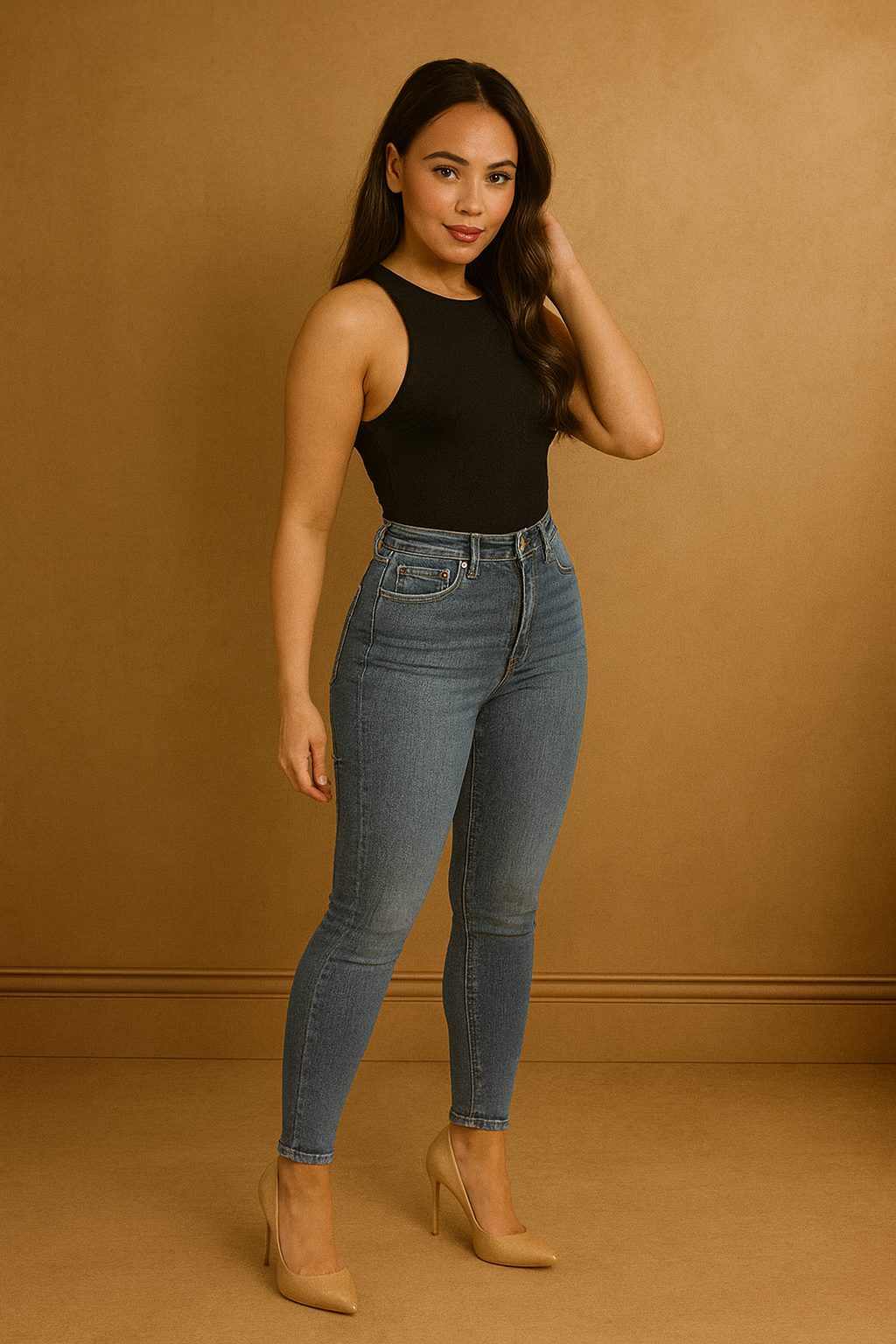 Blue Raw Hem Skinny Jeans